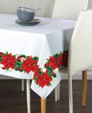 Christmas Poinsettia Border Tablecloths - Assorted Sizes