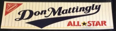 Don Mattingly 1989 New York Yankees Nabisco Cut Baseball Banner 3 1/2 x  10 1/2