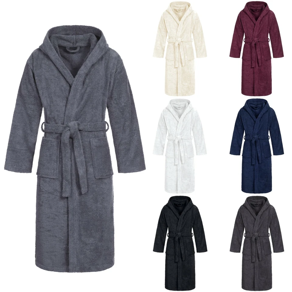 TEXTI CITY Kapuzen Bademantel UNISEX Saunamantel Morgenmantel 100% Baumwolle Damen Herren