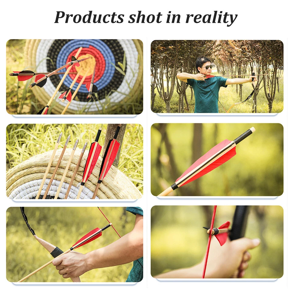 12 peças 32" flecha de madeira arco e flecha OD 8mm com pena de peru para caça com arco curvo - Imagem 4 de 4