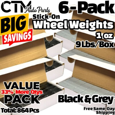 #ad 6 Boxes 1 oz Grey amp; Black Balance Wheel Weights Stick on Adhesive Tapes 54 lbs $112.19