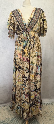 Lovy Maxikleid Seidenmischung V-Ausschnitt Free Size Kurzarm Neu