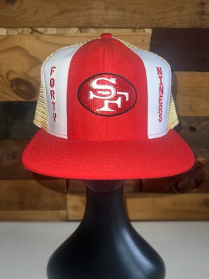 Vintage 80s San Francisco 49ers NFL Football Mesh Snapback Hat AJD Lucky Stripes