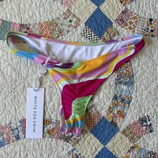 Parte inferior y falda de bikini brasileña con estampado ondulado de zorro blanco talla mediana nueva con etiquetas