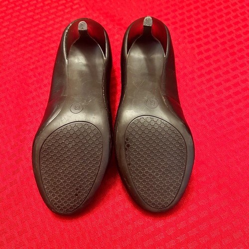 Mossimo Black Leather High Heels Women's Size 8.5 Rounded Toe. 3.5” heel Slip On - Picture 3 of 5