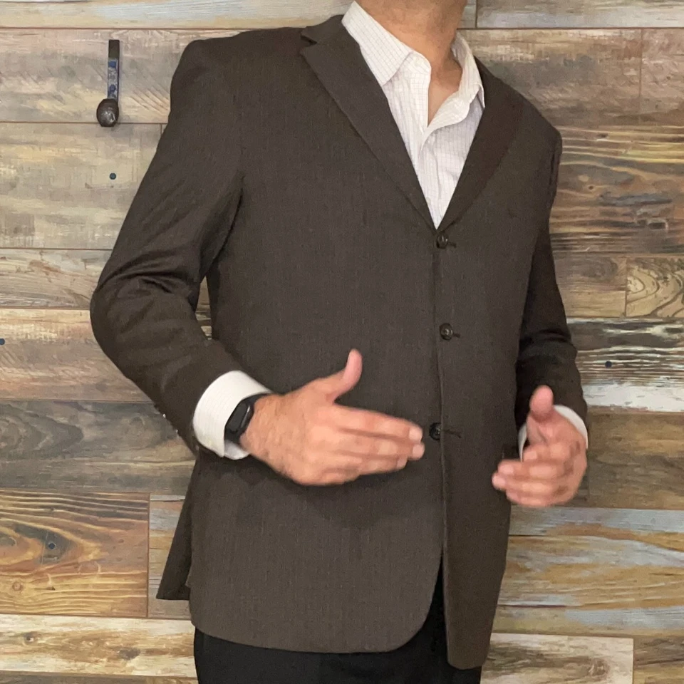 Blazer Chaqueta Deportiva Bachrach 100% Lana Marrón Rayas Doble Ventilación Talla 46R Foto 2 de 4