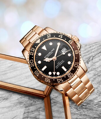 Stuhrling Aqua-Diver 3965 Swiss Quartz Men's Rose Gold Bracelet