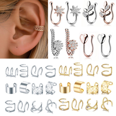 4-12x Ear Cuff Stainless Steel Helix Cartilage Clip On Wrap Non Piercing  Set 16g