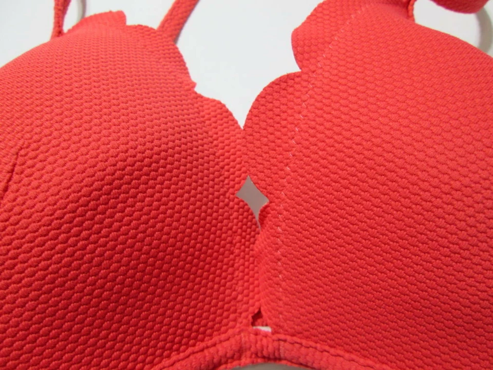 Roupa de banho feminina Shade & Shore tamanho 32B biquíni top vermelho forrado com fio costas cruzadas - Imagem 3 de 4