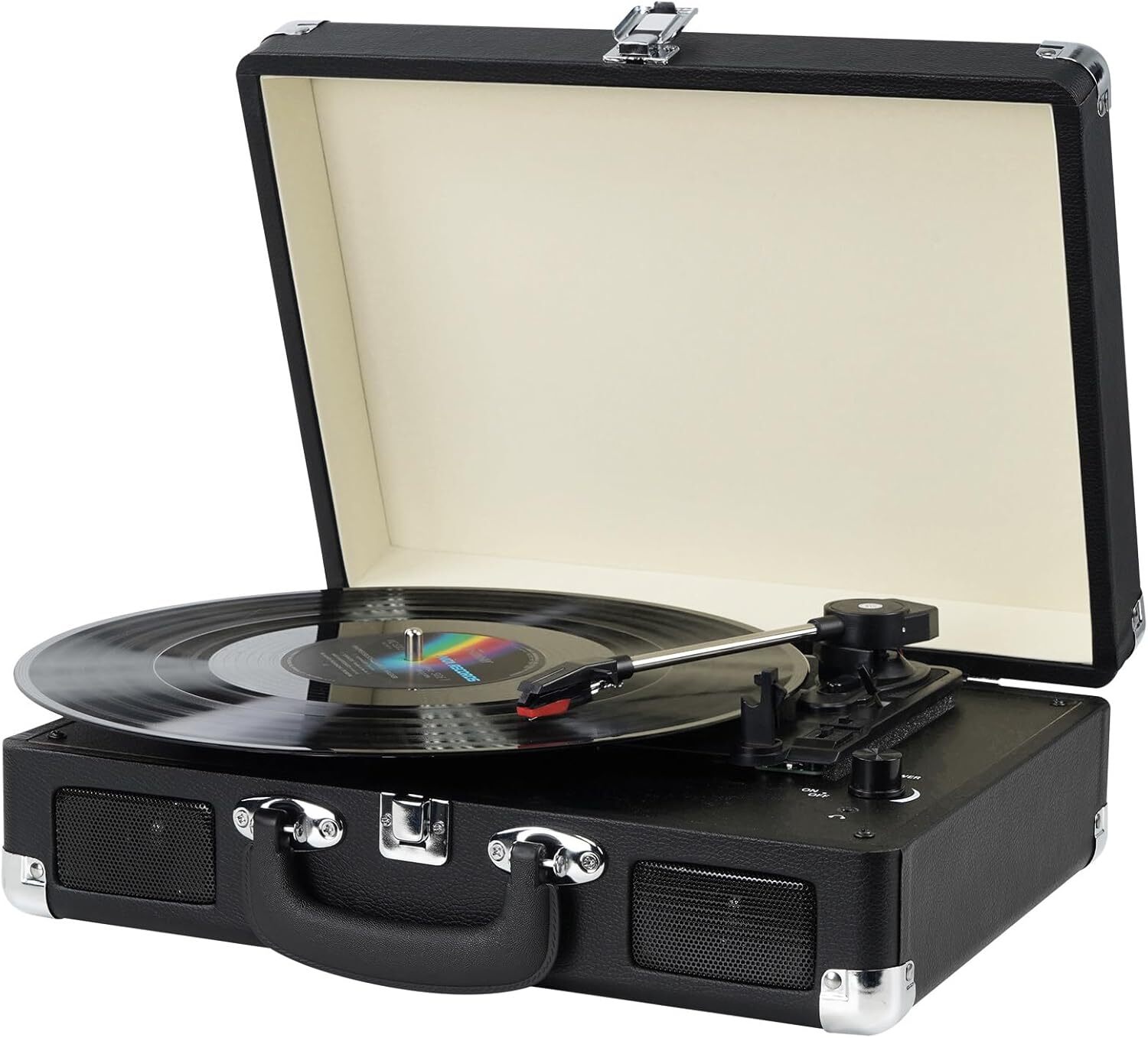 Portable 3-Speed Belt Driven Suitcase Turntable for Vinyl Records-image