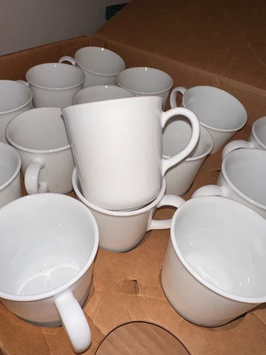 CORNING USA Winter Frost White D Handle Coffee Cups Mugs VTG set of 98