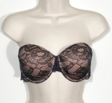 Victoria's Secret Size 34D Black Biofit Multi-Way Bra Strapless Floral Lace