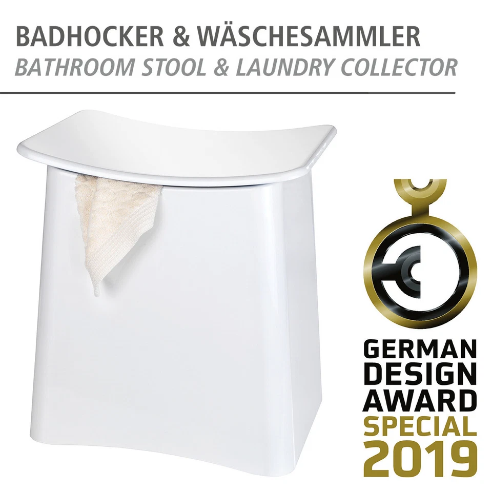 WENKO 2in1 Hocker Mod. Wing Weiß, Badhocker mit herausnehmbarem Wäschesack - Bild 2 von 4