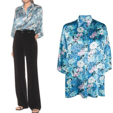 Balenciaga Vareuse 100  Silk Blue Shirt Botton Down Floral Size M