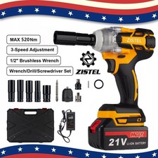 21V Cordless Impact Wrench 520Nm High Torque 1/2" Drill Brushless Power Tool Set