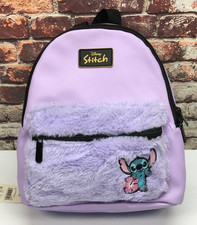 Disney Lilo Stitch Purple Mini Backpack Fuzzy Front Pocket 10"x10" - NEW
