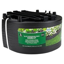 5 In. X 20 Ft. Black Wood Grain Plastic Landscape Edging With Stakes