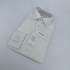 Eton Dress Shirt Mens S 15 - 38 White Self Striped Slim Fit Collared Button Up