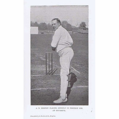 Cricket an Hornby Lancashire CCC in Position for Off Drive - antiker Druck 1897