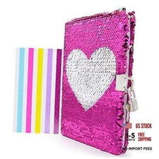 Magic Reversible Sequin Notebook Diary Lined Travel Journal with Lock and Heart