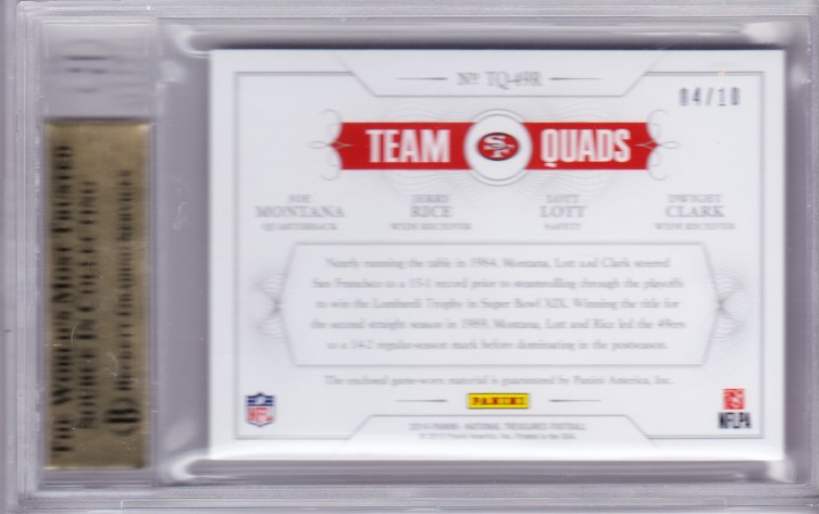 MONTANA RICE CLARK LOTT 2014 Nat'l Treasures Team Quads Prime /10