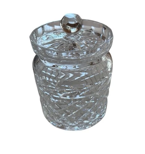VTG Waterford Crystal Biscuit Cookie Candy Barrel Jar W/ Lid 6" Lismore