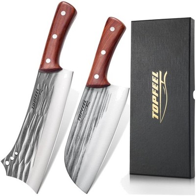 Professional Chef Knife Set: 2PCS Meat Cleaver & Bone Cutter, Rosewood Handles]