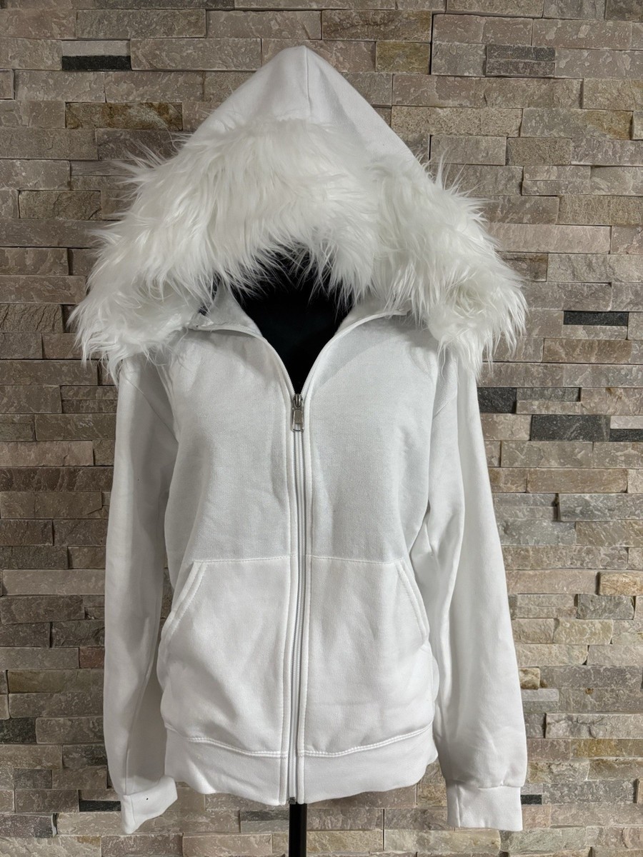 White zipup Faux Fur Trim Hood | eBay