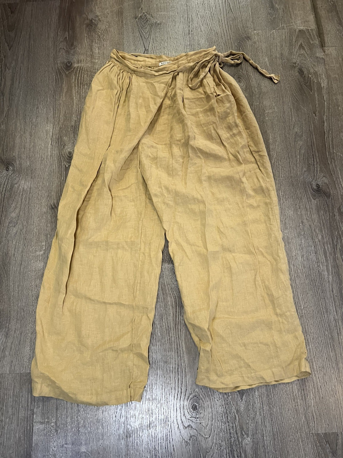 BLACK CRANE TAN LINEN WRAP PANTS Size.L Made In USA  Wide Leg,breathable,casual