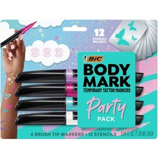 BIC Party Pack Temporary Tattoo Marker for Skin, Premium Brush Tip, Gifts for...