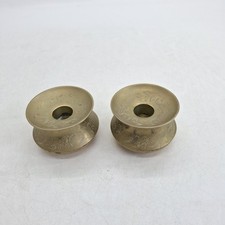 Brass Decoratively Etched Vintage Small Candlestick Holders Pair Of 2