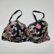 Victoria's Secret Women Bra 32D Black Floral Dream Angels Lined Demi Underwire