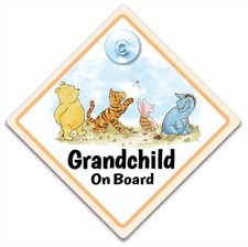 Winnie The Pooh Baby On Board Sign, 14cm x 14cm Grandchild On Board Sign