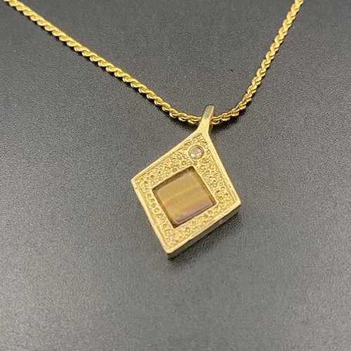 Vintage Tigerauge Strass Anhänger goldfarben 15" Serpentin Kette Federring - Bild 3 von 6