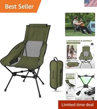 Lightweight Folding High Back Camping Chair with Head Support, Stable Portabl...