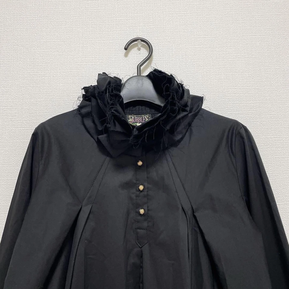 BUBBLES 荷叶领衬衫衬衫黑色卡哇伊哥特式洛丽塔 Jiraikei 日本 — 第 3/4 张图片