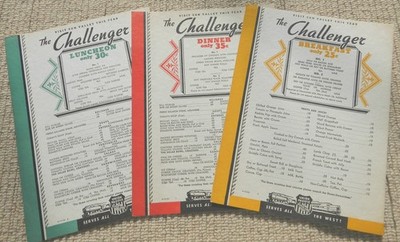 Vintage UNION PACIFIC-CHALLENGER Dining Car Menus; Breakfast, Lunch, Dinner-ALL