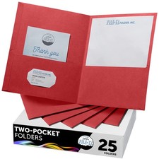 Two-Pocket Folders, Red, 25-Pack, Textured Paper, Letter Size EZ-32558 