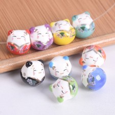 10pcs Fortune Cat Pattern 16x14mm Handmade Ceramic Porcelain Loose Beads DIY Lot