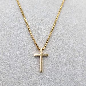 Authentic Cross Pendant Gold Plated Necklace Rolo Box Chain 24" Unisex