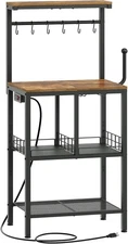 Kitchen Bakers Rack Coffee Bar Station Microwave Stand with 8 S-Shaped Hooks