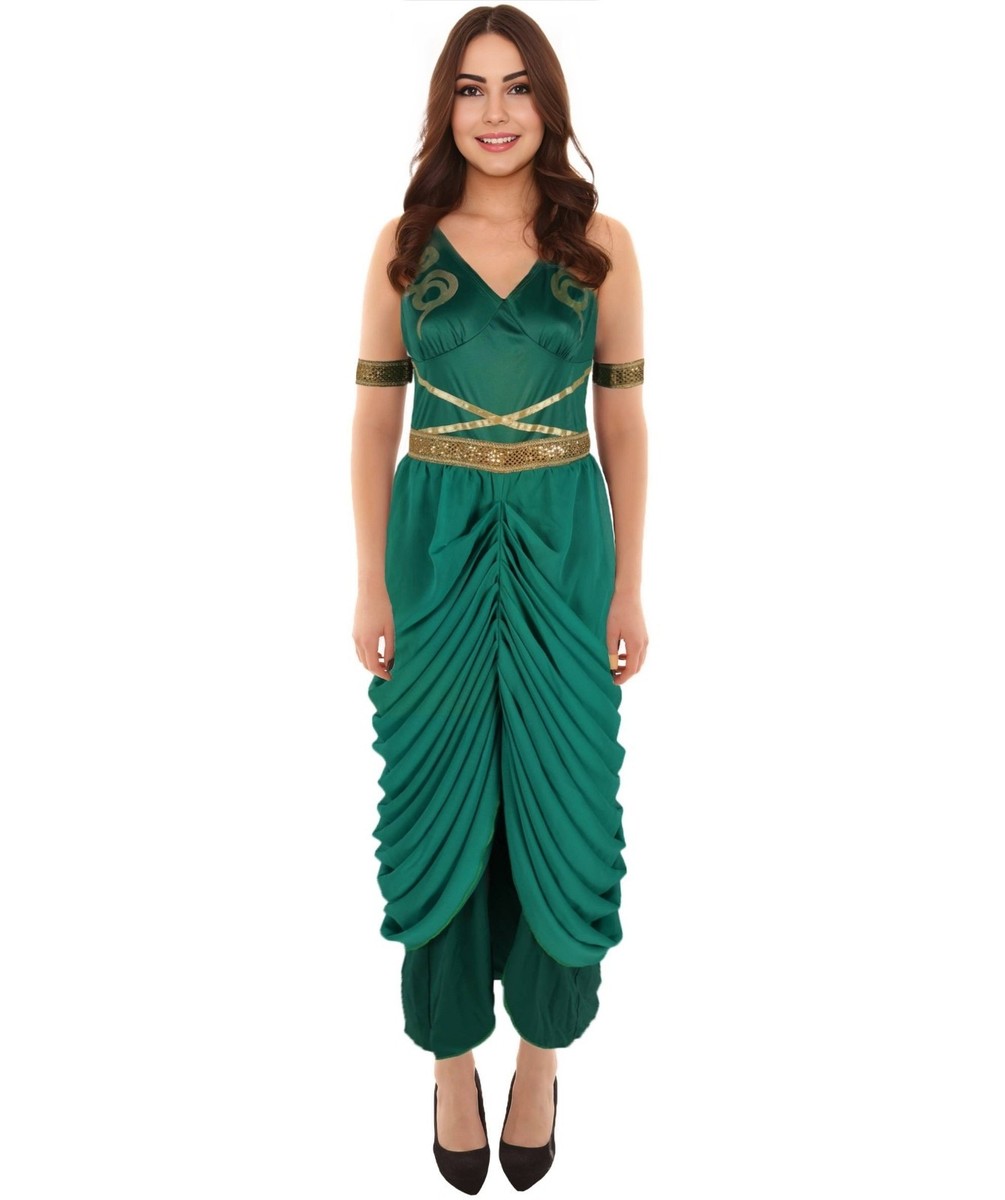 Medusa Costume Women Green Greek Goddess Fancy Dress with Gold Belt &  Armbands | eBay