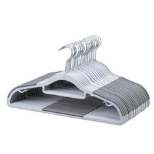 30Pack Plastic Clothes Hangers Space Saver Non Slip Swivel Hook 0.2 In Gray