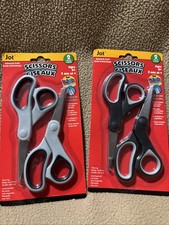 4 Pair Of Kid Scissors Pointed Tip Gray  Black Left or Right hand easy grip NEW
