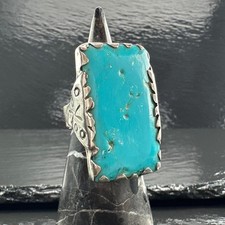 Southwest Silver Ring Turquoise Rectangle Large Sterling Size 11