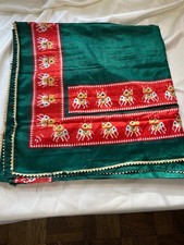 Silk blend gujarti pattola print Red and Green dupatta with gotta patti trim.
