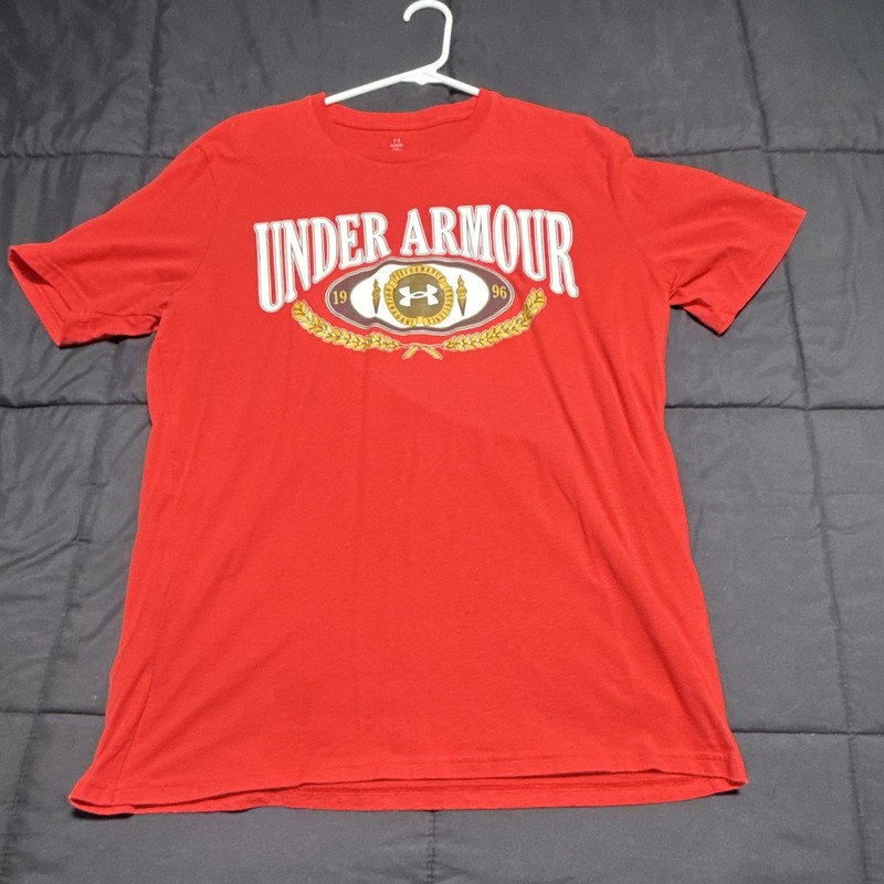 Under Armour Red Graphic Logo Crew Neck Short Sleeve Loose Men's T-Shirt XL
