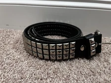 Hot Topic 3 Row Black Genuine Leather Studded Punk Belt Y2K Style Size38
