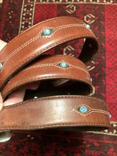 Vintage Brighton Onyx Leather Belt -TURQUOISE Studded STITCHED- BROWN Mens SZ 42
