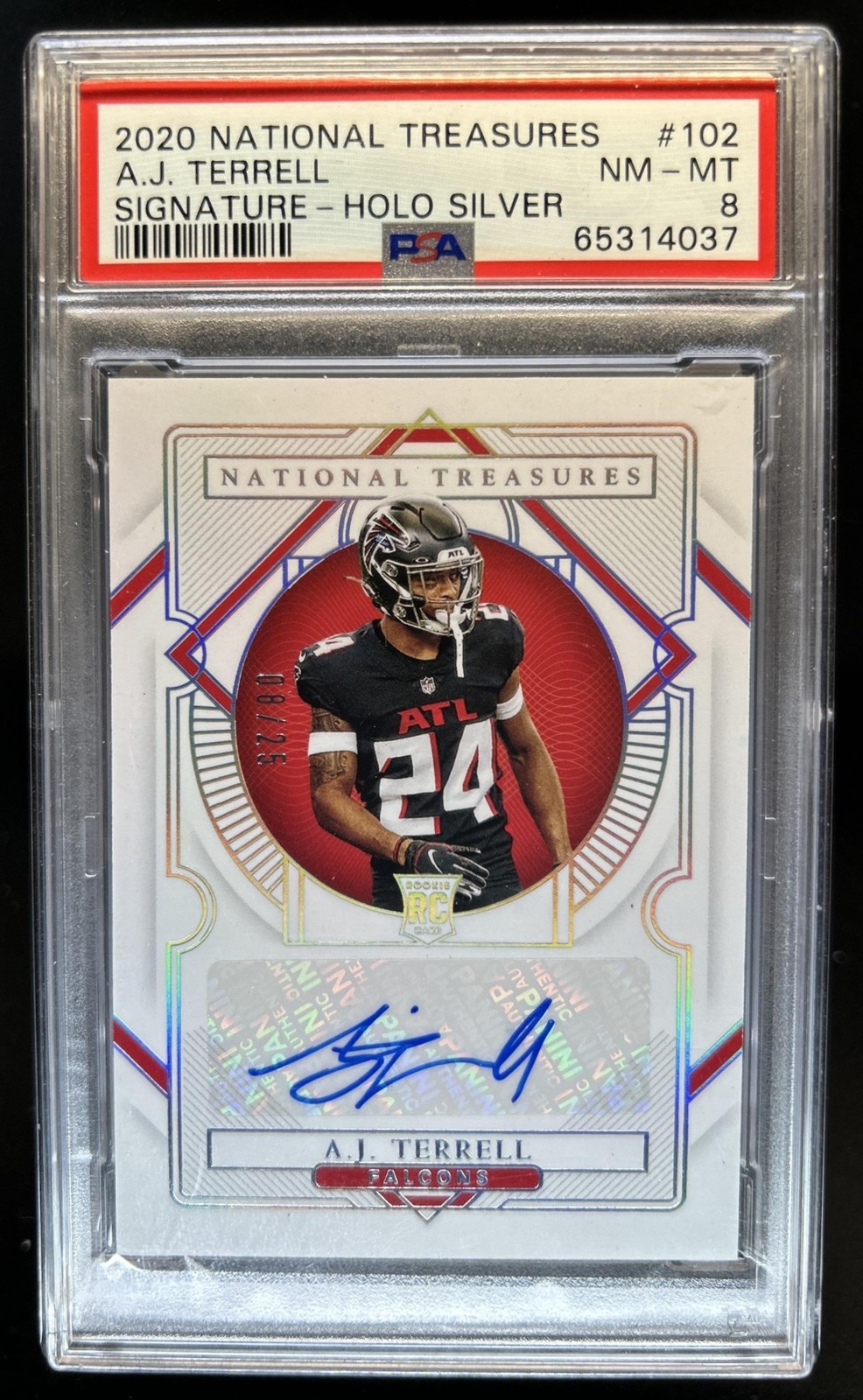 2020 Panini National Treasures A.J. Terrell RC Holo Silver Auto #/25 PSA 8